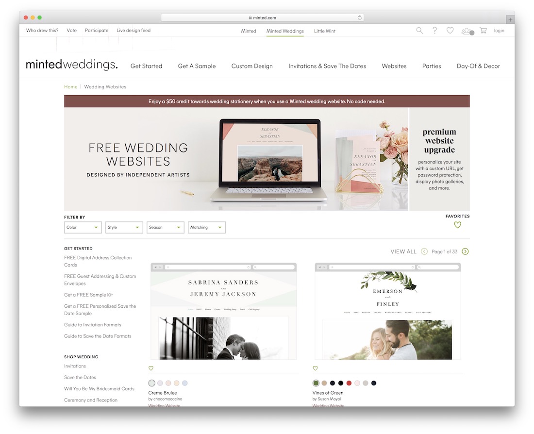 minted wedding website builder