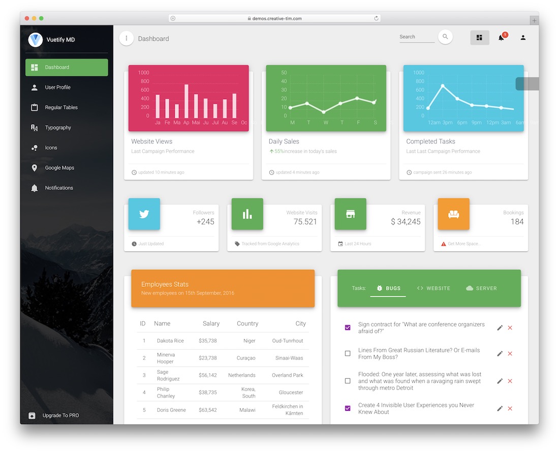 vuetify material free dashboard templates